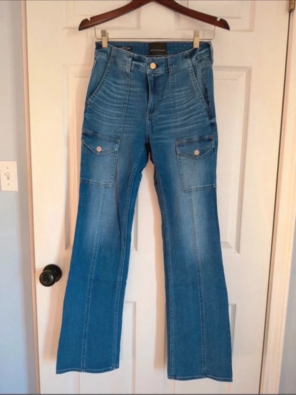 White House Black Market Blue Flare Cargo Jeans